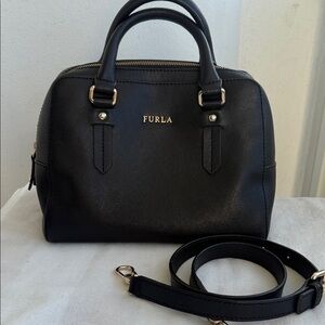 Furla Elegant Black Satchel with Gold Details